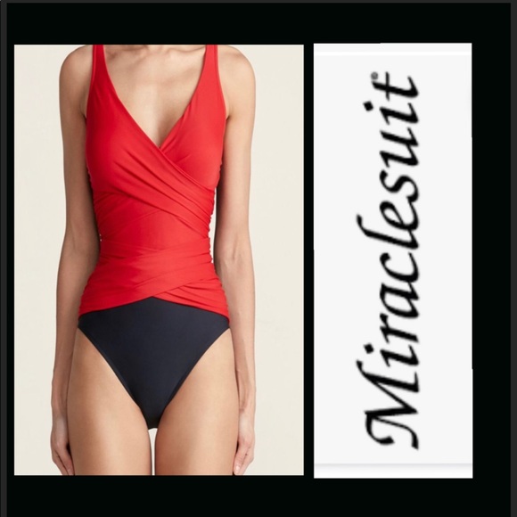 Miraclesuit swimsuit red black NWT 18 - Picture 1 of 7